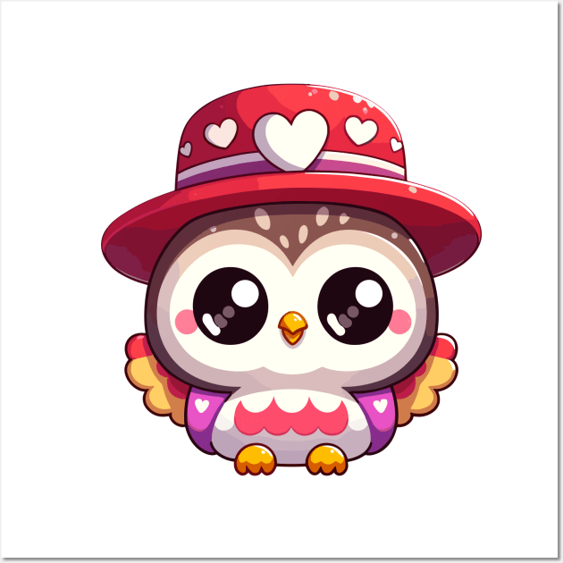 Copy of Cute Kawaii Valentine's Owl with a Hearts Hat Wall Art by Luvleigh